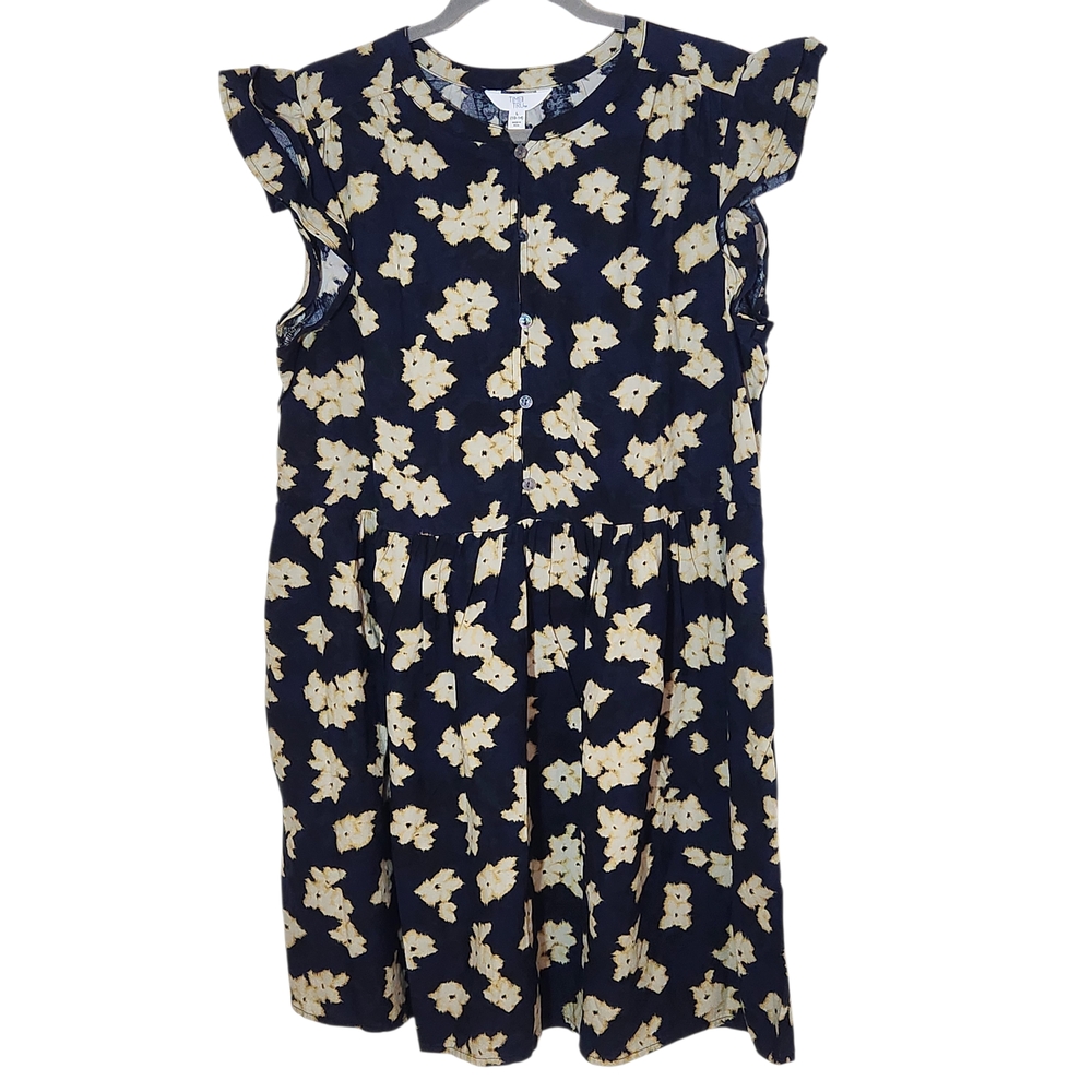 Time and Tru Navy Floral Print Babydoll Mini Dress Size Large NWT